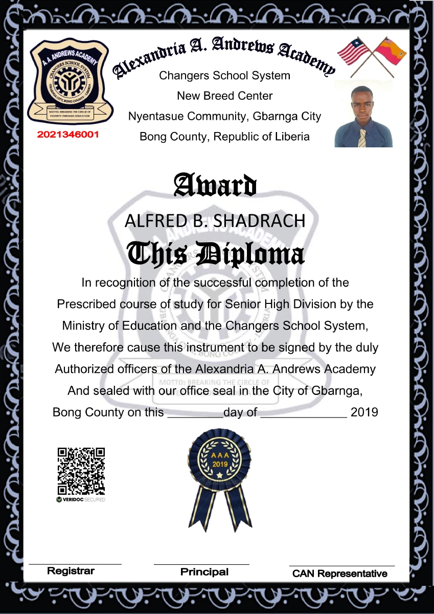 A A Andrews Academy Certificate