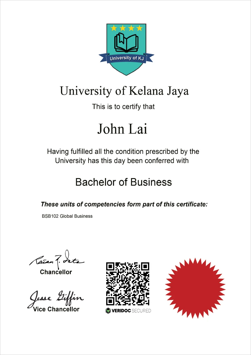 University of Kelana Jaya Certificate