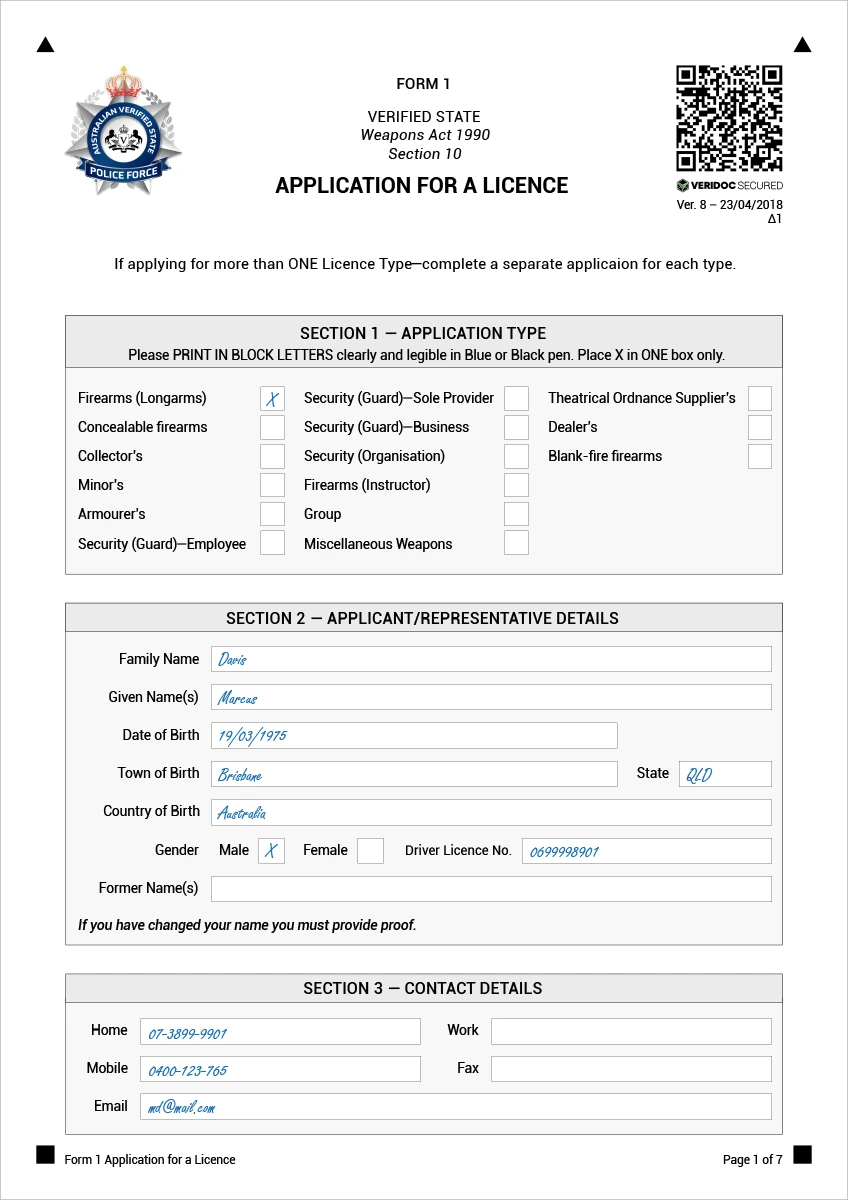 Weapons Licence Application Form