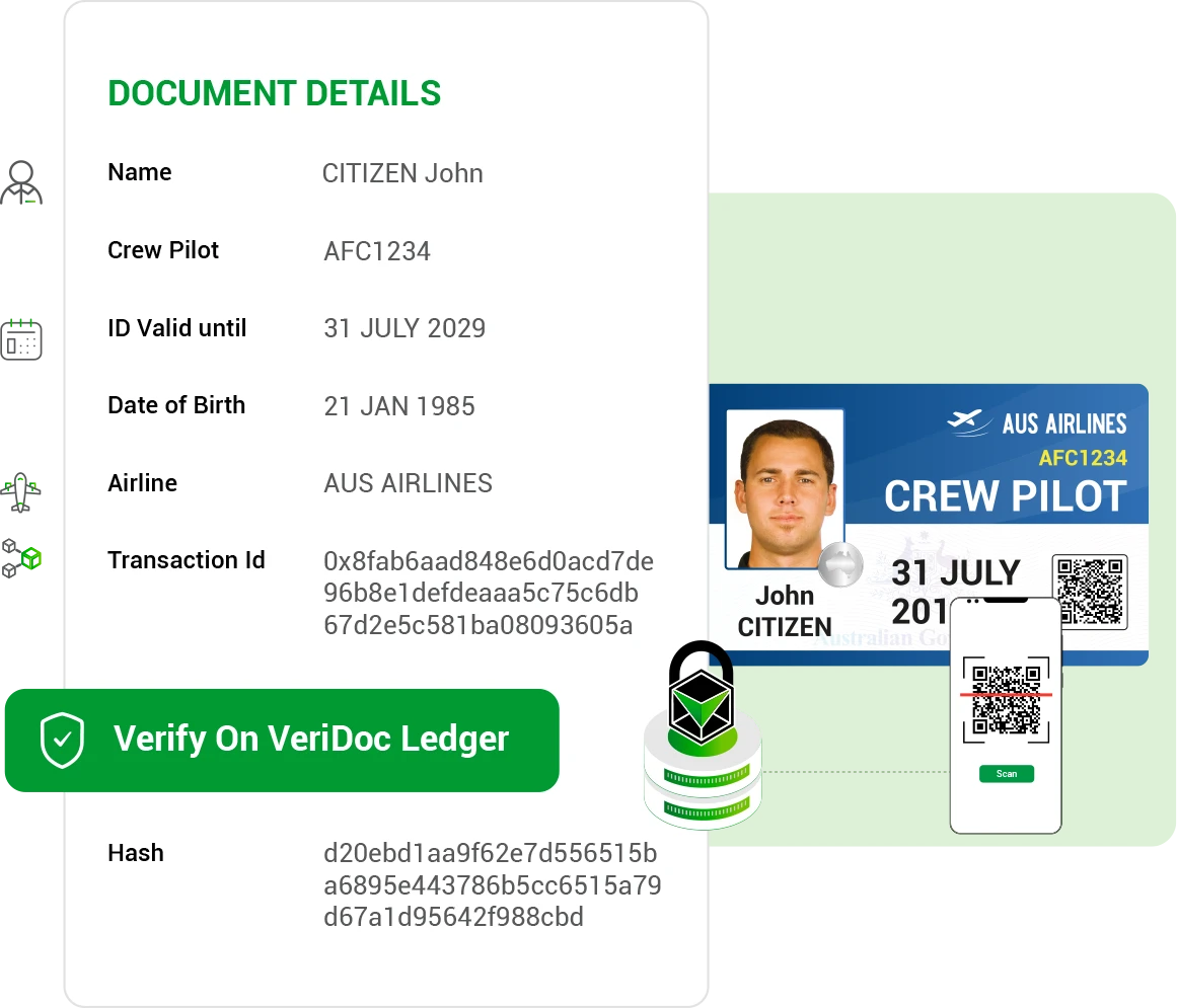 Verification preview with QR code, lock, and ledger details - Mobile
