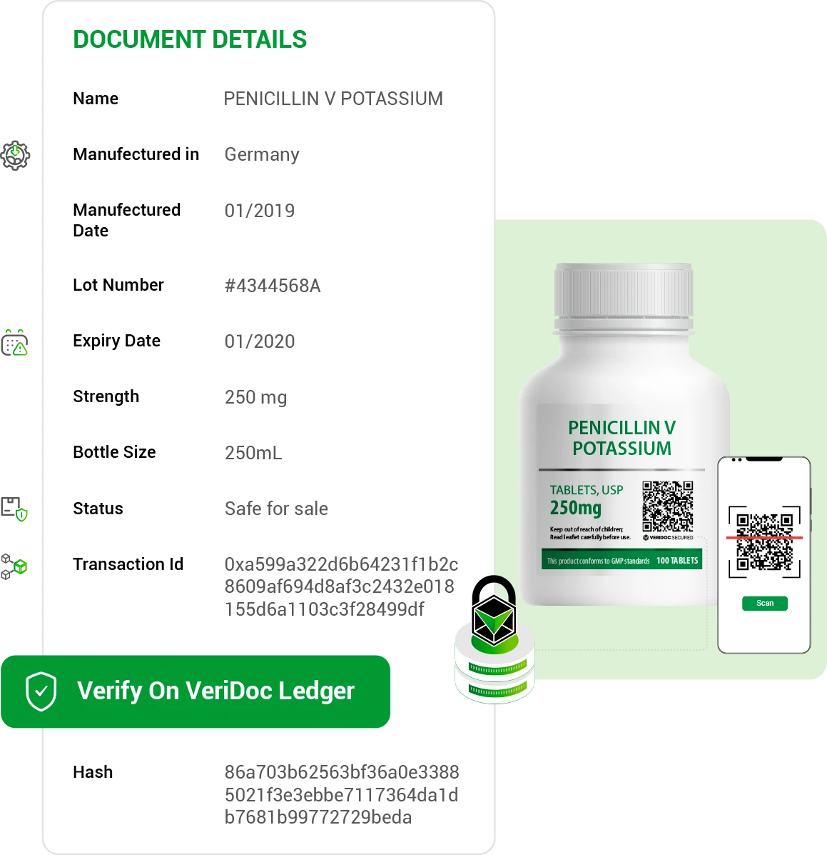 Verification preview with QR code, lock, and ledger details - Mobile